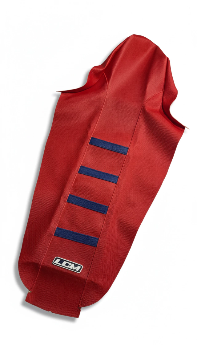 Funda Asiento para Honda CRF450 13-20 / CRF250 13-22 Rojo 4 Tiras Azules Ultragrip — foto 5