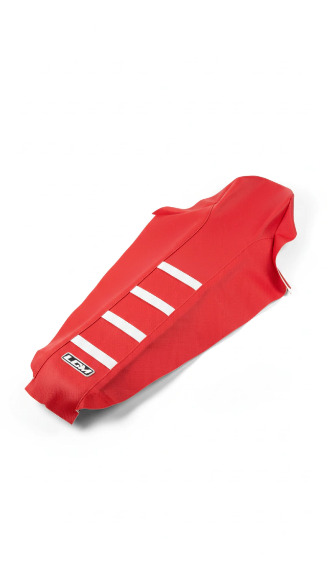 Funda Asiento para Honda CRF450 13-20 / CRF250 13-22 Rojo 4 Tiras Blancas Ultragrip