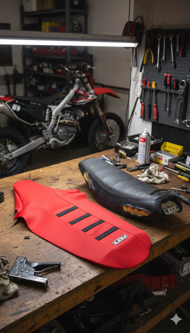 Funda Asiento para Honda CRF450 13-20 / CRF250 13-22 Rojo 4 Tiras Negras Ultragrip — foto 3