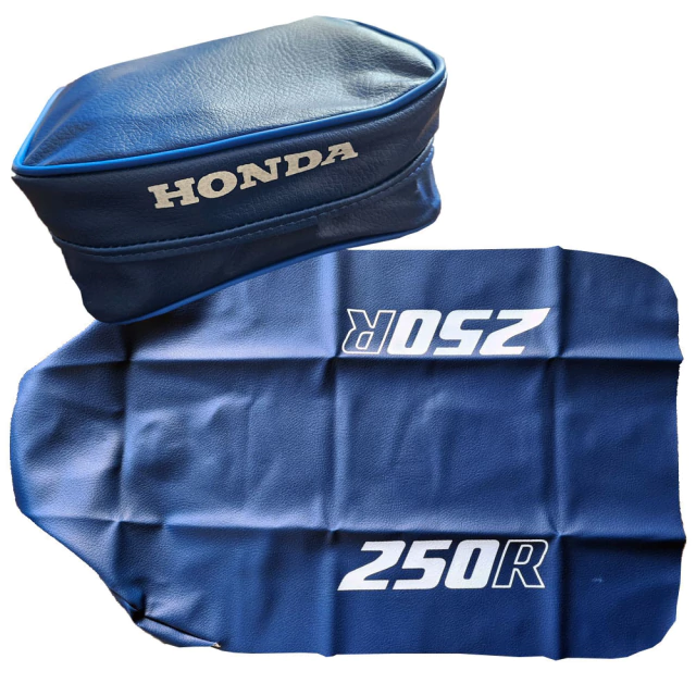 Funda de Asiento + Cartuchera Porta Herramientas para Honda XR250R / XR250 / XR 250 - Año 1986 - Azul (Cuero Sintético)