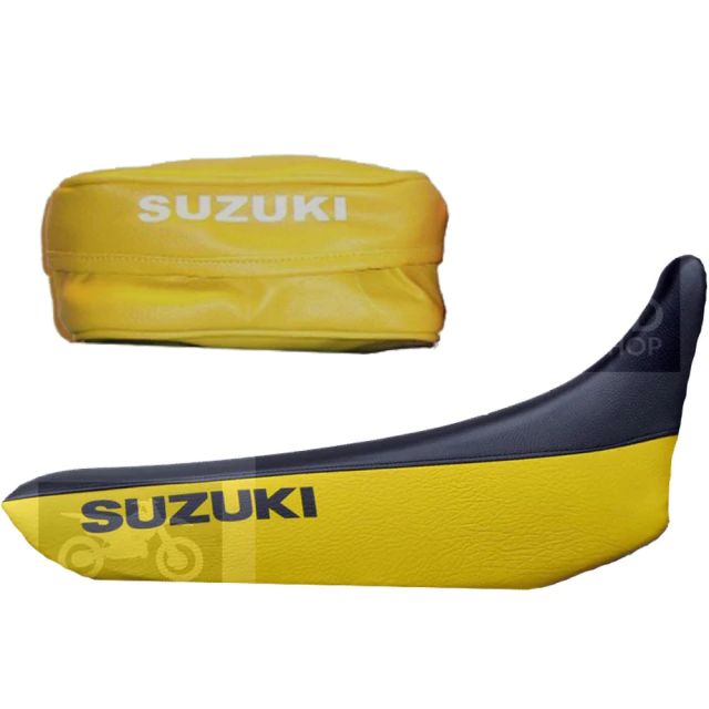 Funda de Asiento Tapizado + Bolso Porta Herramientas para Suzuki DR350 / DR 350 - DR250 / DR 250 - Cuero sintetico Amarillo - 1999