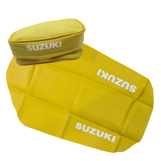 Suzuki DR350 / DR 350 Funda de Asiento Tapizado + Bolso Porta Herramientas Cuero sintetico Amarillo