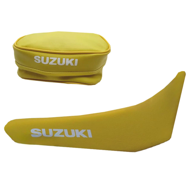 Suzuki DR350 / DR 350 Funda de Asiento Tapizado + Bolso Porta Herramientas Cuero sintetico Amarillo — foto 4
