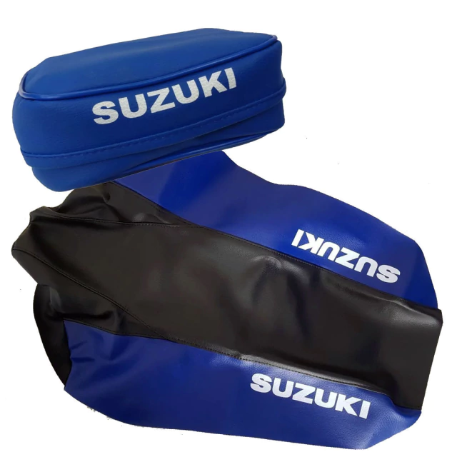 Funda de Asiento Tapizado + Bolso Porta Herramientas para Suzuki DR350 / DR 350 - DR250 / DR 250 - Cuero sintetico Azul - 1999