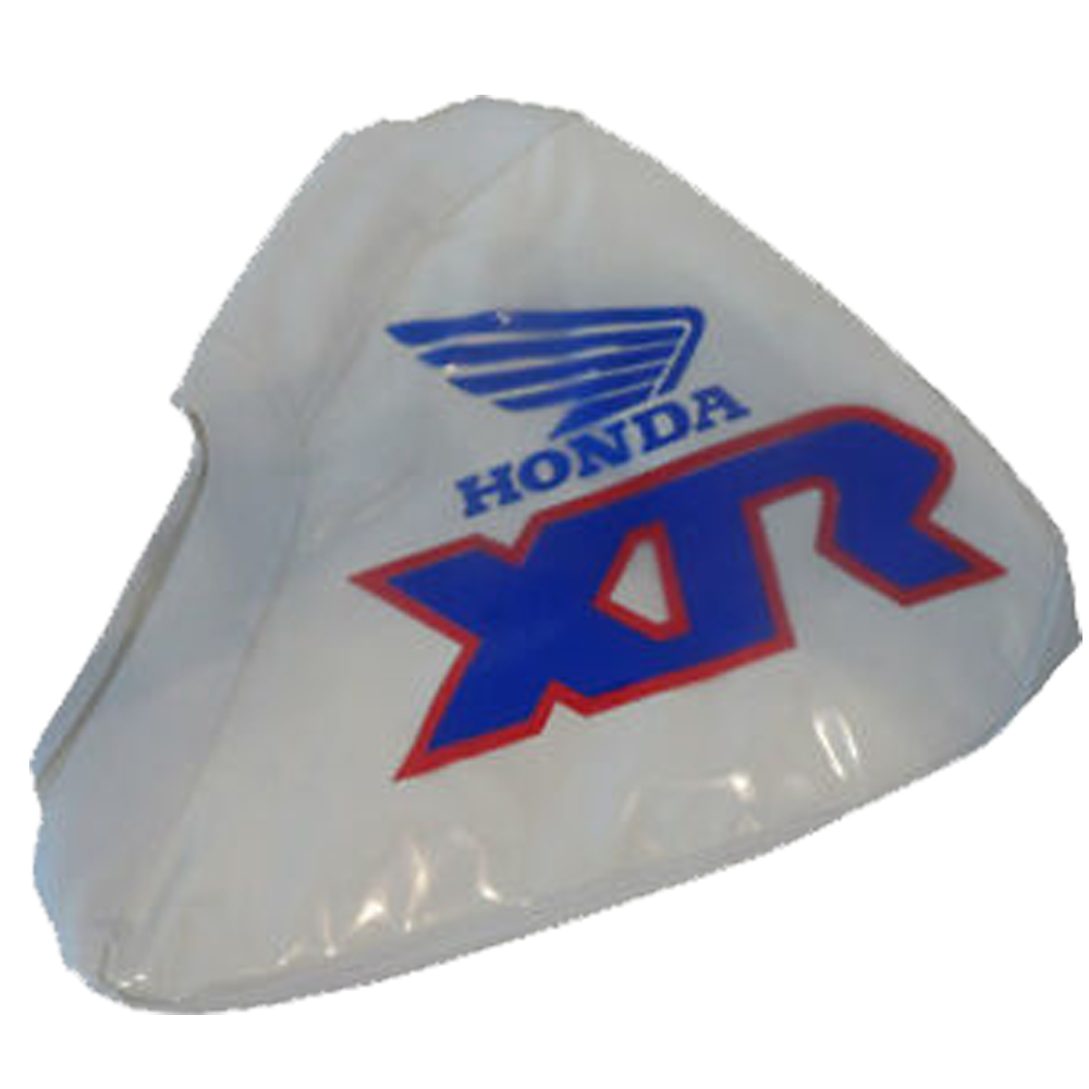 FUNDA DE TANQUE PARA HONDA XR600R / XR600 / XR 600 (1990 AL 2000) - DISEÑO 1991 - BASE BLANCA CON LOGO ROJO Y AZUL