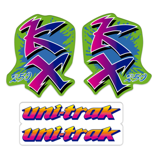 Gráficas de Tanque + "UNI-TRACK" para Kawasaki KX250 | Laminado Grueso + Microcortes