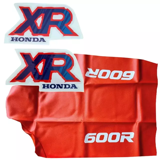 Kit Gráficas de Tanque + Tapizado de Asiento para XR600 / XR600R 1992 | Tapizado Naranja | Calcos Azul y Rojo Microperforados
